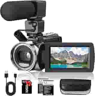 Rawiemy Filmadora de vídeo FHD 1080p 36MP YouTube Vlogging gravador de câmera 3.0 polegadas tela de rotação de 270 graus 18X câmeras de zoom digital com microfone, cartão SD de 32 GB e 2 baterias