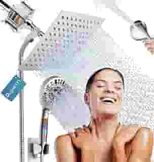 Ducha filtrada de 20 cm com cabeça de chuveiro de mão combo chuveiro quadrado com filtros de chuveiro para água dura, chuveiros de banheiro com mangueira, chuveiro com spray de mão embutido lavagem