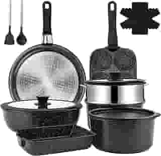 Jogo De Panelas 12 Peças, Conjunto De Panelas Antiaderentes Punho Destacável, Conjuntos De Panelas De Cozinha De Indução Antiaderente Com Alça Removível