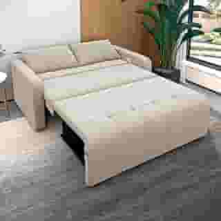 Sofá Cama Casal 3 Lugares Veloplus Bege Premium Com Almofadas Reclinável e Retrátil