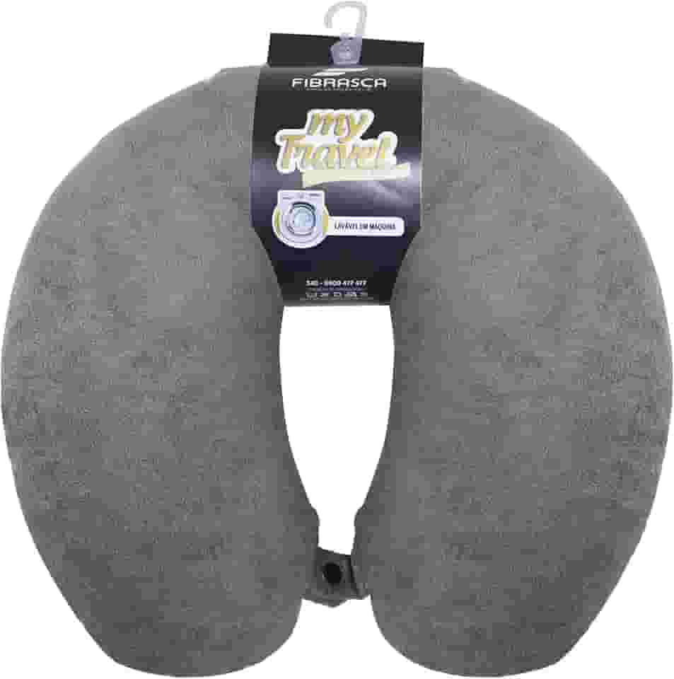 Travesseiro de Viagem My Travel - Fibra Siliconizada - Grafite - Fibrasca, Formato "U" anatomico cervical