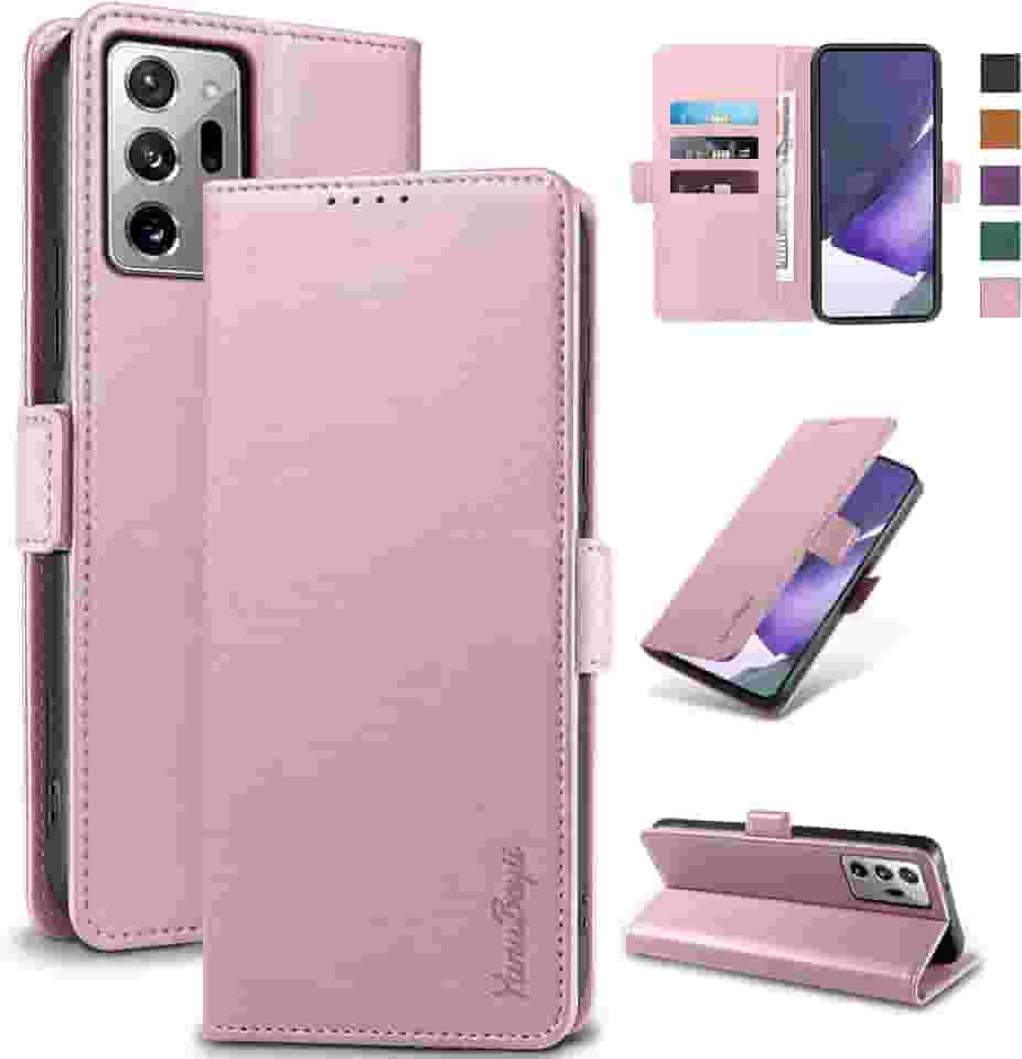 Capa Carteira para Samsung Note 20 Ultra - [Bloqueio RFID] Capinha Flip Magnética para Celular de Couro PU de Luxo com Suporte,Case Proteção,Rsistente,Antichoque, Rosa