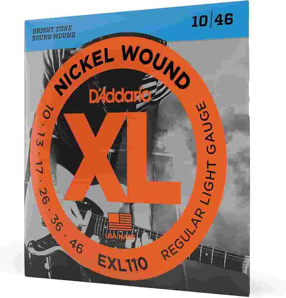 Cordas de guitarra elétricas D'Addario calibre de luz regular com aço niquelado para um tom distinto e brilhante de longa duração e excelente entonação (EXL110)