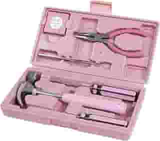 Ferramentas de mão doméstica, conjunto de ferramentas rosa – conjunto de 9 peças, martelo, conjunto de chaves de fenda, alicate, rosa (kit de ferramentas para casa, escritório ou carro)