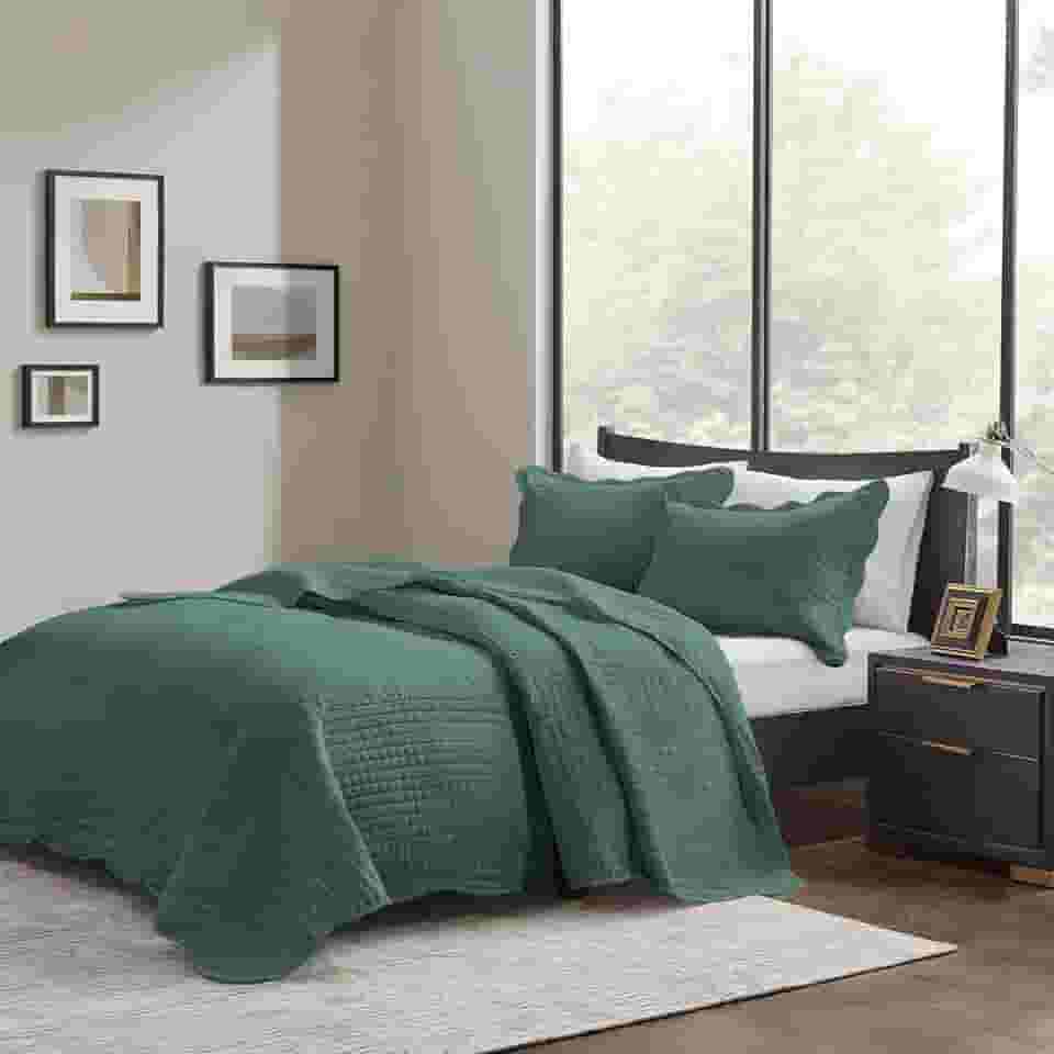 Cobre Leito Colcha Casal 3 peças Dupla Face Micro Percal 150 Fios Matelado Mosaico Pastilha (Verde)