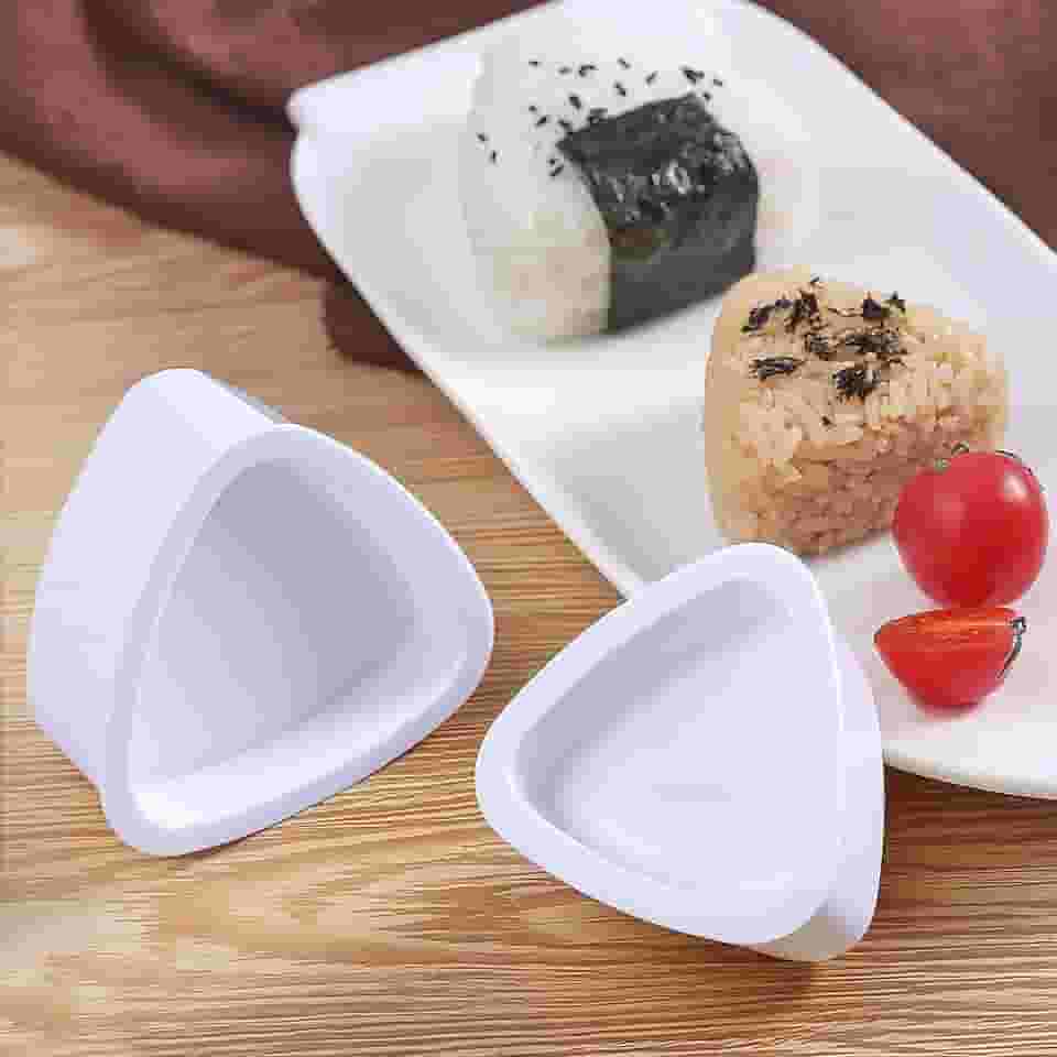 Conjunto de moldes de bola de arroz triangular com 2 peças – Kit de fazer sushi branco com remo, molde de arroz antiaderente para DIY Musubi Bento