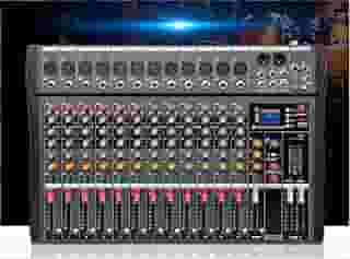 VEDO Mesa de som 12 canal, Small Stage Bluetooth USB MP3, entrada 48V Phantom Power DJ Audio Network Karaoke Mobile Live High Power Mixer Professional 12 Channel Studio Audio Mixer 110V/220V 12 canais
