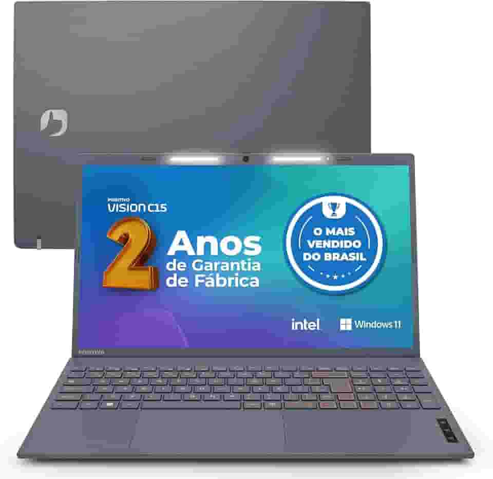 Notebook Positivo Vision C15 Lumina Bar Celeron, 4GB 128GB eMMC, Tela 15 polegadas HD Antirreflexo, Windows 11, Tecla Link, Cinza - 2 ANOS DE GARANTIA