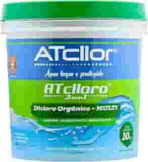 AtCllor, Cloro multifuncional 3 em 1, Orgânico, Concentrado e estabilizado para piscina, Clarifica, Algicida, Decanta, AtClloro, Teor de ativo 36,47%, Granulado, 10 Kg, Verde