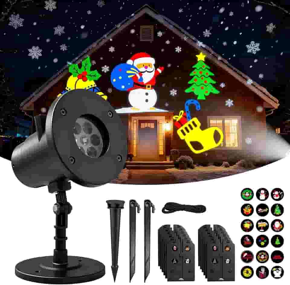 Refletor Projetor de Natal 3D ao Ar Livre, 12 Luzes Coloridas com Padrão de Natal, Projetor LED de Natal à Prova D'Água, Adequado para Decoração de Parede Interna e Externa