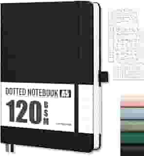AHGXG Caderno pontilhado - Caderno de grade de pontos, papel grosso sem ácido de 120 g/m2, caderno pontilhado A5, 160 páginas, capa dura de couro, bolso interno, estêncil de diário, 14 cm × 21 cm -