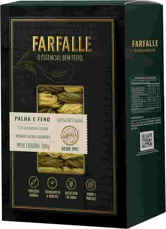 Macarrão Palha e Feno Artesanal 500g - Feito com Farinha Italiana Moldada e Secada Lentamente - Pasta italiana artesanal FARFALLE