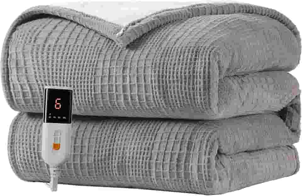 Cobertor elétrico, 127 x 152,4 cm, térmico, 6 configurações de calor, desligamento automático de 2 a 10 horas, certificado ETL, lavável na máquina (cinza)