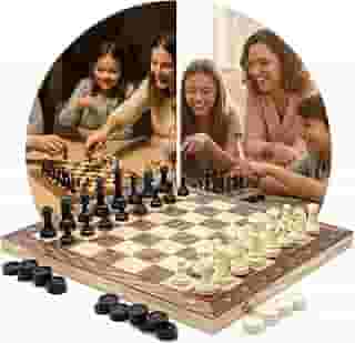Jogo Xadrez 3 em 1 Magnético com Damas Gamão Tabuleiro Dobrável 29x29 cm Estilo Estojo Clássico Profissional Luxo Peças Resina de Alto Impacto Recreação Estratégia Tamanho Portátil