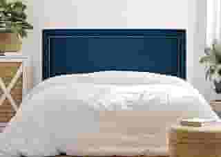Cabeceira Casal Reta Luxo 140x60 Suede Azul - Tachas Fumê