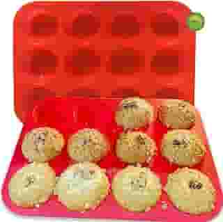 keliwa 2 formas espessas para muffins de silicone com 12 xícaras – Forma de cupcake ótima para fazer bolos de muffin, torta, pão – molde de silicone antiaderente/lava-louças – segura para micro-ondas