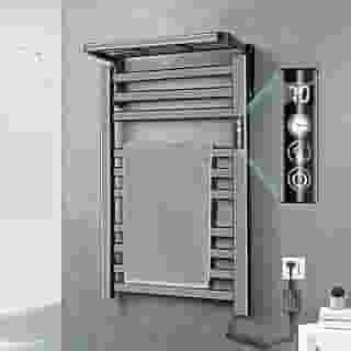Toalheiro Termico, Secador de Toalhas Eletrico, Aquecedor de Toalha para Banheiro, Grande Quadrado Inox com Timer Embutido (Fio Lado Direito), Preta, 30°/35°/40°/45°/50°/55°/60°/65°/70° (110V)
