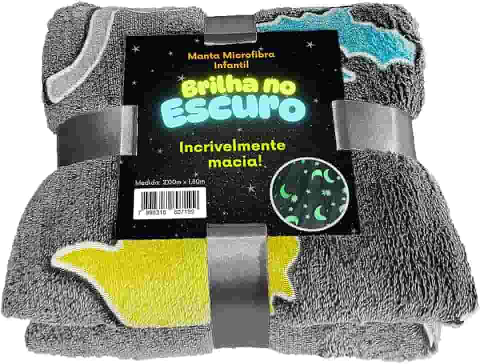 Manta Premium Brilha No Escuro Cobertor Solteiro Infantil Microfibra Aveludada, Toque Macio Fluorescente Estampas Divertidas (Dinossauro)