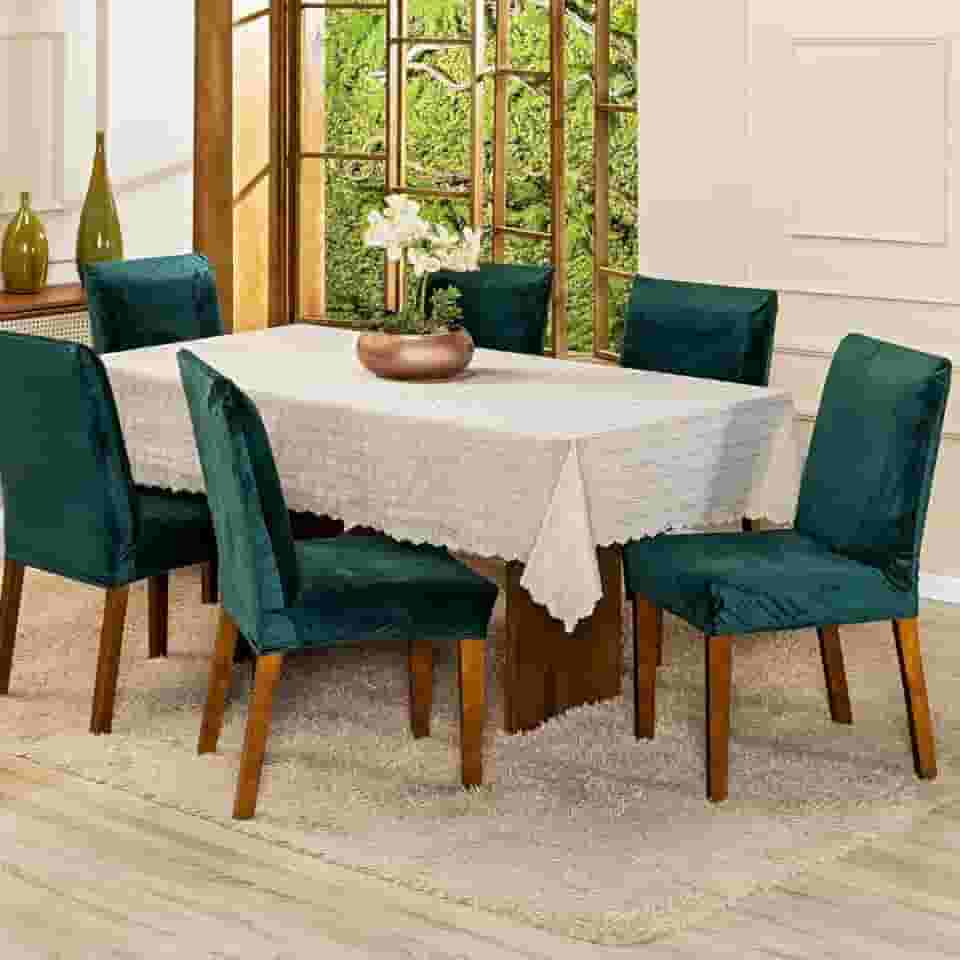 Kit com 6 Capas de Cadeira Jantar Lisa em Veludo Splendore Ajustável com Elástico - Tecido Suede Protetor Para Cozinha Toque Macio Aveludado (Verde)