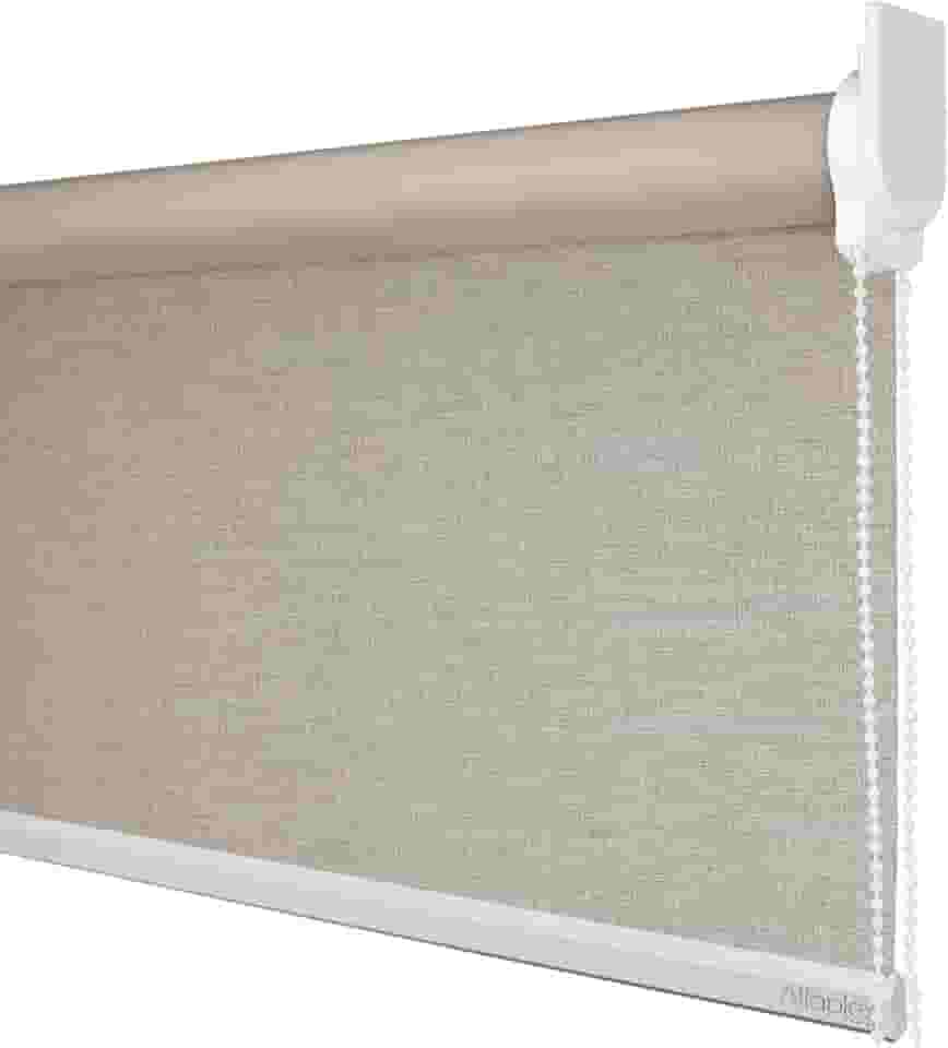 Cortina Persiana de Rolo, Rollon, rolô Blackout, black out, blacaute (Linho Bege - Acabamento Branco, 2,40 (lar) x 1,50 (alt) - SEM BANDÔ)