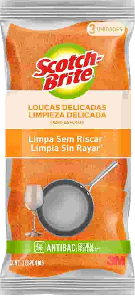 Scotch-Brite, 3M, Esponja para Louças Delicadas, 03 Unidades - Laranja