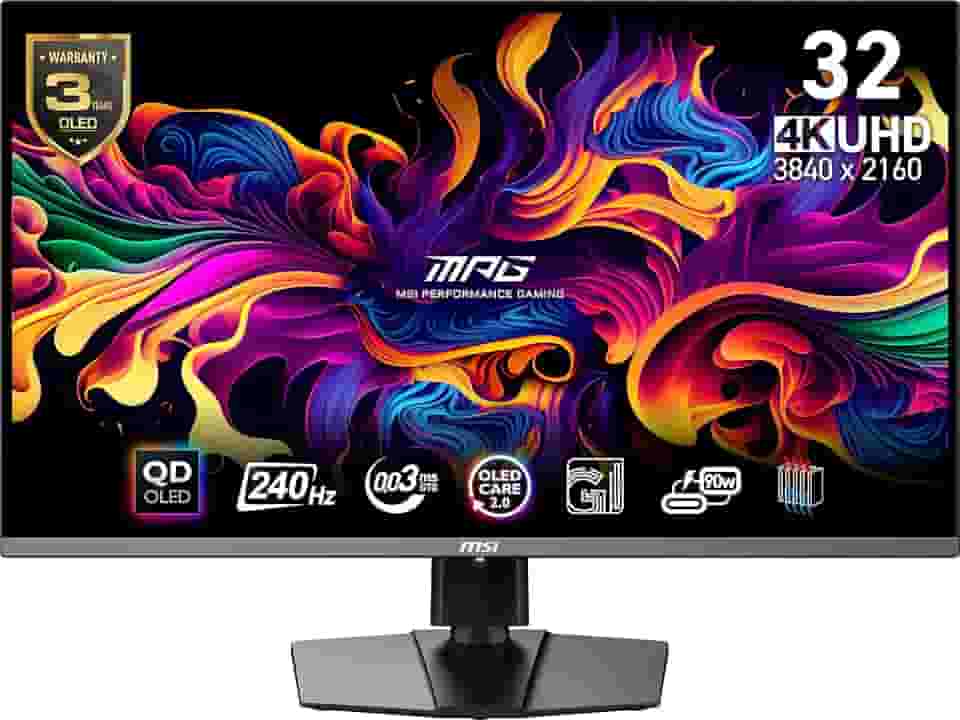 MSI MPG 321URX QD-OLED, 32" 4K UHD Quantum Dot OLED Gaming Monitor, 3840 x 2160, 0.03ms, 240Hz, True Black HDR 400, 90W USB Type C, HDMI, DP Port