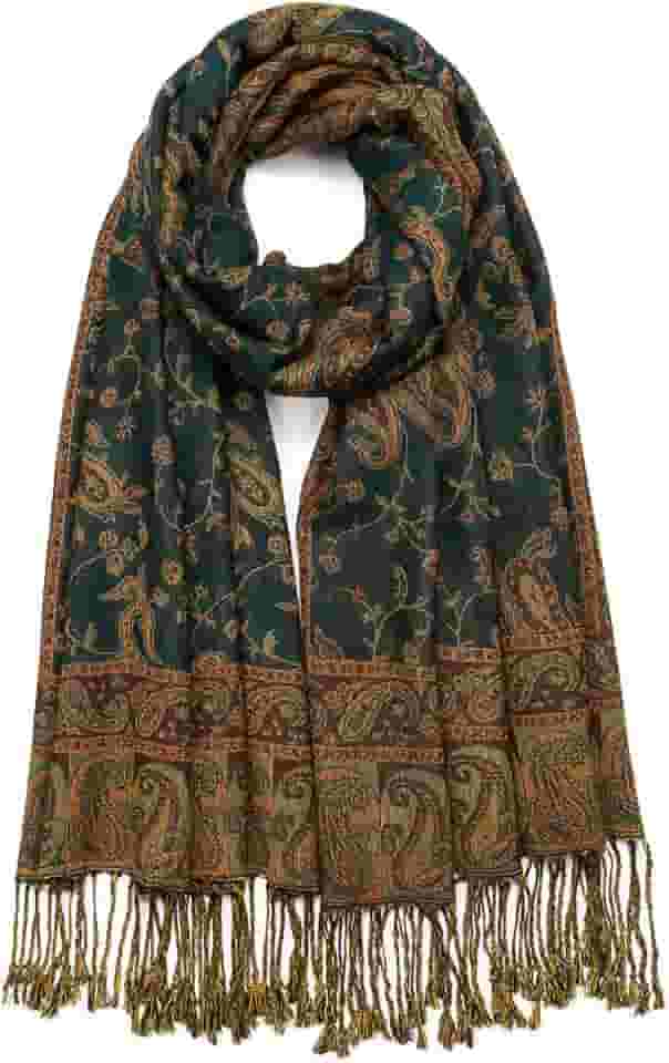 Xale feminino pashmina com estampa caxemira, transpassado, reversível, vintage, jacquard, rave, cachecol com franjas para noite, casamento