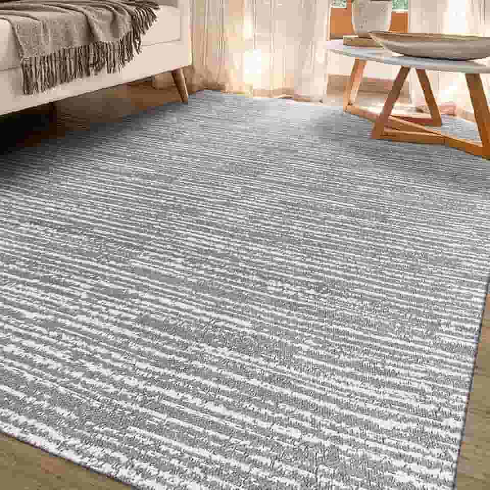 Tapete Sala Antiderrapante 2,00m x 1,40m Emborrachado Mescla Cinza Luxuoso Artesanal de Tear Jacquard Decoração Rústico Estonado para Quarto Fácil de Limpar Lavável