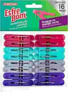EsfreBom - Prendedor Plástico Basic, Embalagem com 16 Unidades, Cores Rosa, Tifanny, Cinza e Roxo, Bettanin