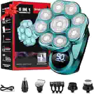 Barbeadores de cabeça 9D para homens carecas, barbeador elétrico para homens, kit de cuidados masculinos 6 em 1 com aparador de pelos do nariz, aparador de barba, barbeador rotativo à prova d'água