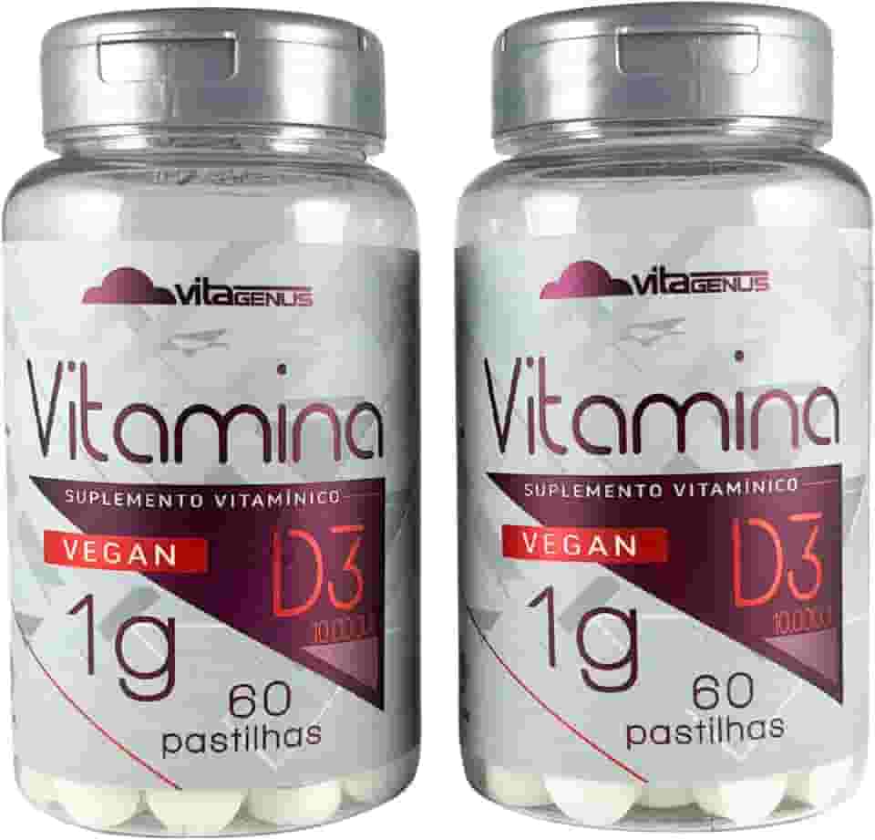 Kit 2 Vitamina D3 10.000UI 60 comprimidos 2 unidades Vegan Sem Lactose Sem Glúten VitaGenus