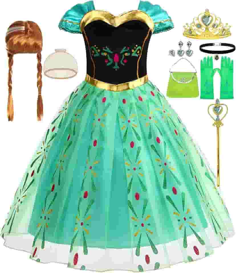 Vestido de princesa Anna para meninas, fantasia de Natal e carnaval de Halloween com acessórios