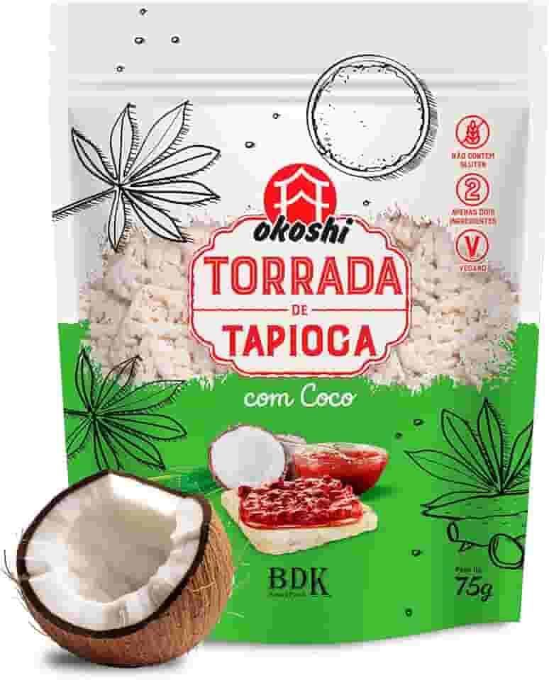 OKOSHI - Torrada de Tapioca com Coco - Snacks Saudáveis de Baixas Calorias, Lanches Fit para a Dieta - Vegano, Sem Açúcar, Sem Glúten, Sem Lactose, Sem Gordura Trans, Kosher - 75g