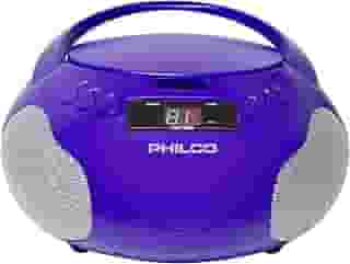 Philco Boombox Leitor de Cd Portátil com Alto-Falantes e Rádio Am Fm | Leitor de Cd Purple Boom Box Compatível com Cd-R/Cd-Rw e Cd de Áudio | Entrada Auxiliar de 3,5 Mm | Som Estéreo | Visor LED | Ac/