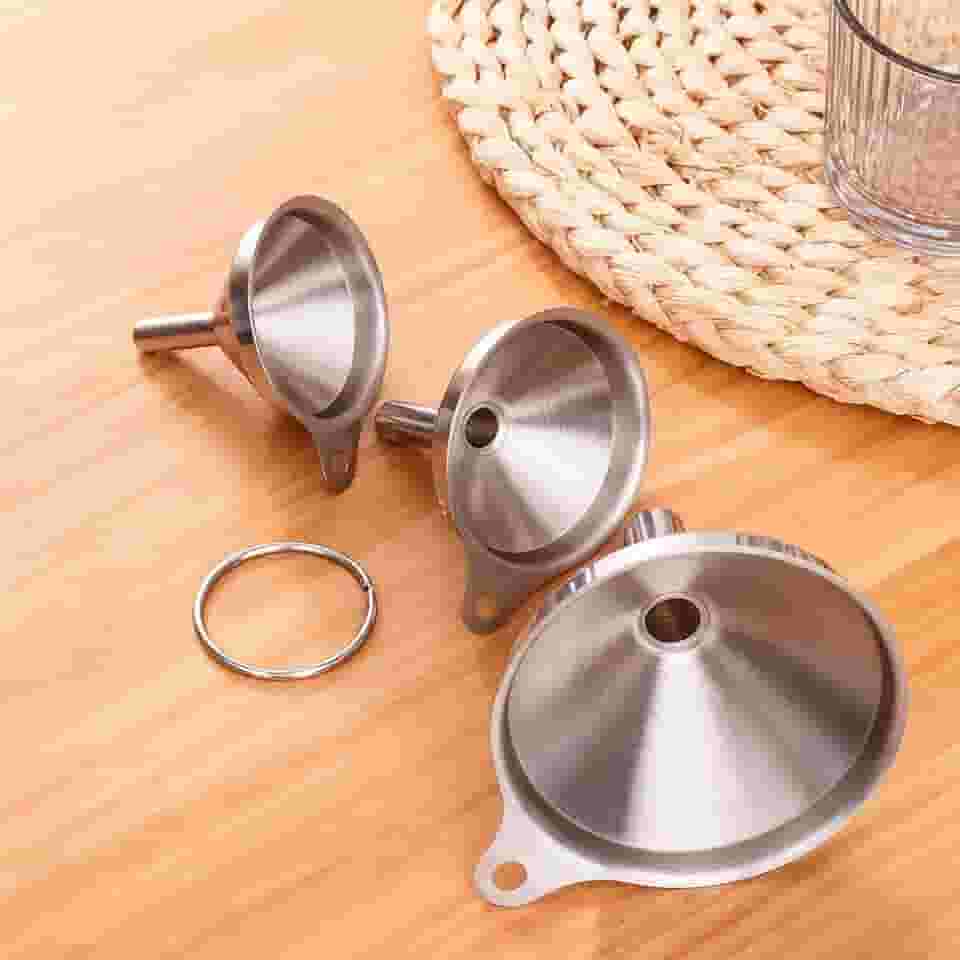 Conjunto de funil de aço inoxidável, 3 peças de funis de cozinha de grau alimentício grande, médio pequeno, com escovas de limpeza para encher garrafas, frascos, recipientes, ferramentas de