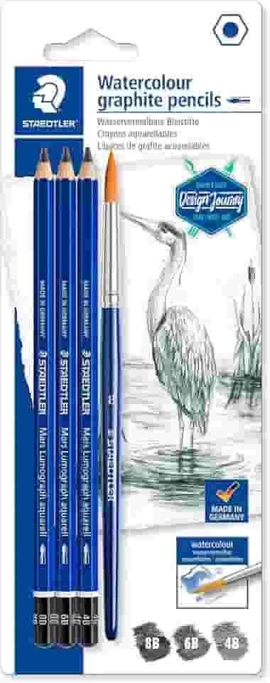 Kit Lápis Grafite Sextavado Aquarelável 4B|6B|8B + Pincel, Staedtler, 100A SBK4