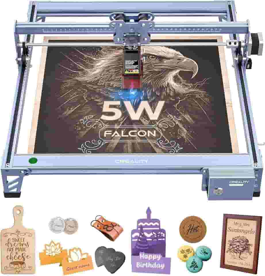 Creality Falcon Máquina de gravação a laser de 5 W, cortador a laser de alta precisão de 72 W, 0,06 mm, para madeira, metal, couro, acrílico, vidro, 10.000 mm/min, uso off-line, gravador a laser CNC