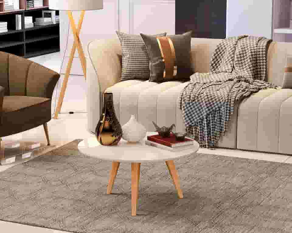 Mesa De Centro Dubai Sala Decorativa Redonda Tripé Pés Palito (OFF WHITE)