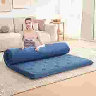 Lazyzizi Futon Colchão japonês para chão, almofada dobrável de espuma viscoelástica de 10 cm, tapete de dormir portátil para acampar, fácil de armazenar com capa contra poeira, solteiro