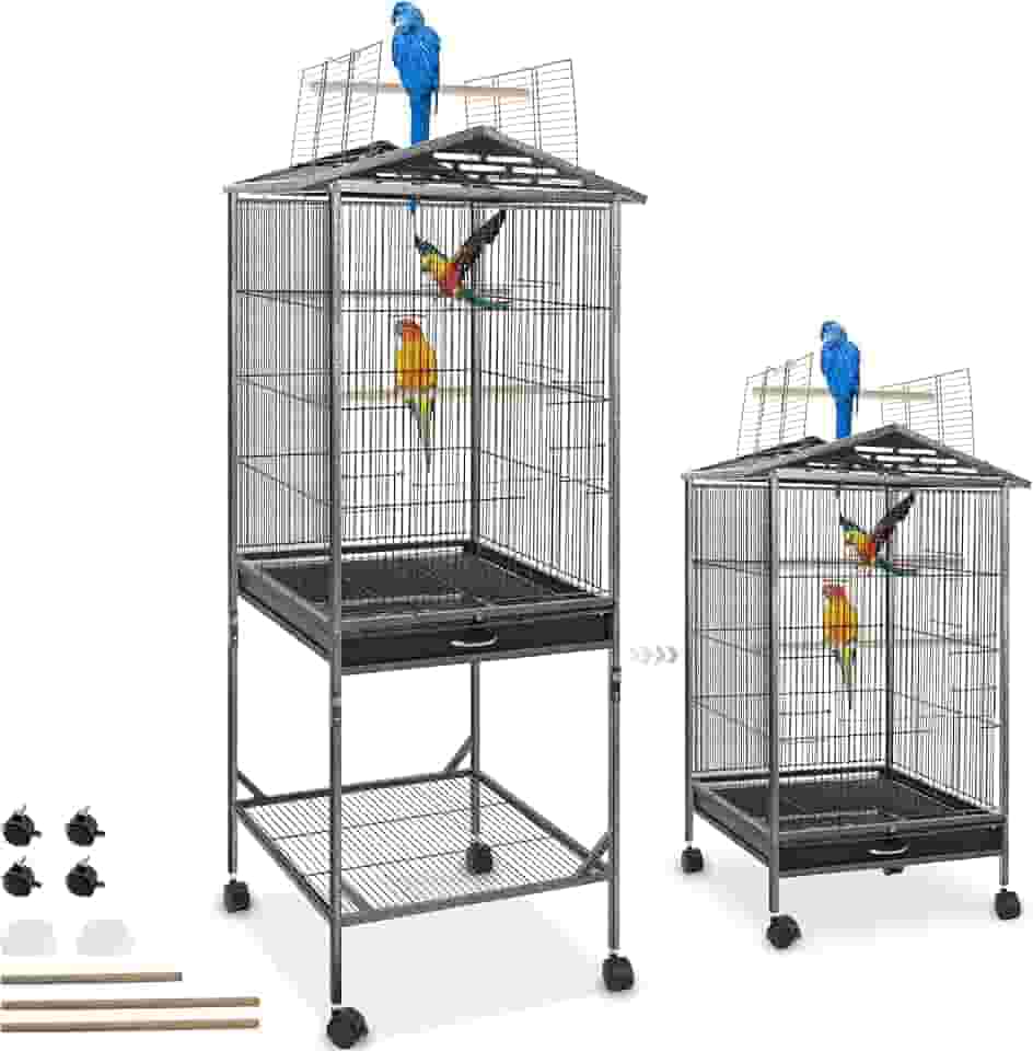 Gaiola para Calopsita 46 * 55 * 95CM, Duas Opções de Montagem, com Pés Baixos Ou Altos, Aço Carbono, Esmalte Cozido, Viveiro para Calopsita, Gaiola Calopsita