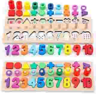 Kinderland Toys Quebra-Cabeça Montessori de Números em Madeira | Brinquedo Educativo Infantil 2 a 4 Anos | Aprender Cores, Formas, Contar e Matemática | Presente Montessori Menino Menina (Rainbow)
