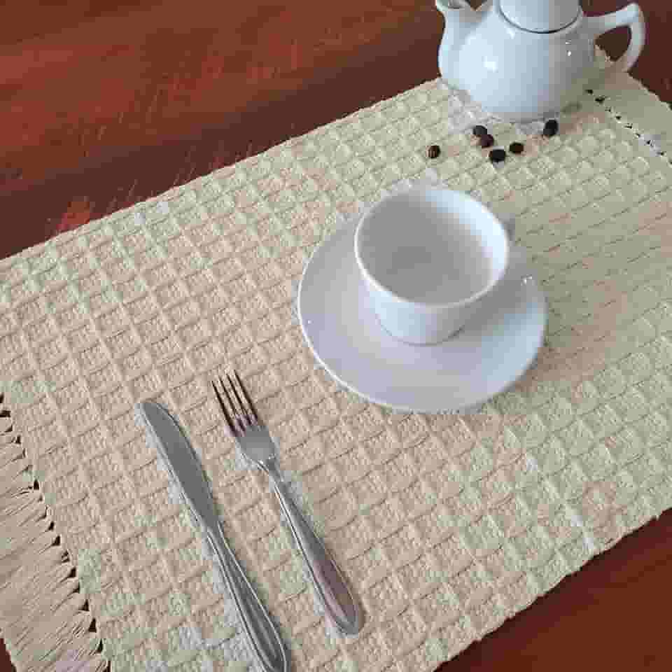 Jogo Americano de Mesa Sousplat Artesanal Tear Manual Retangular Tecido Algodão Com Franja (8)