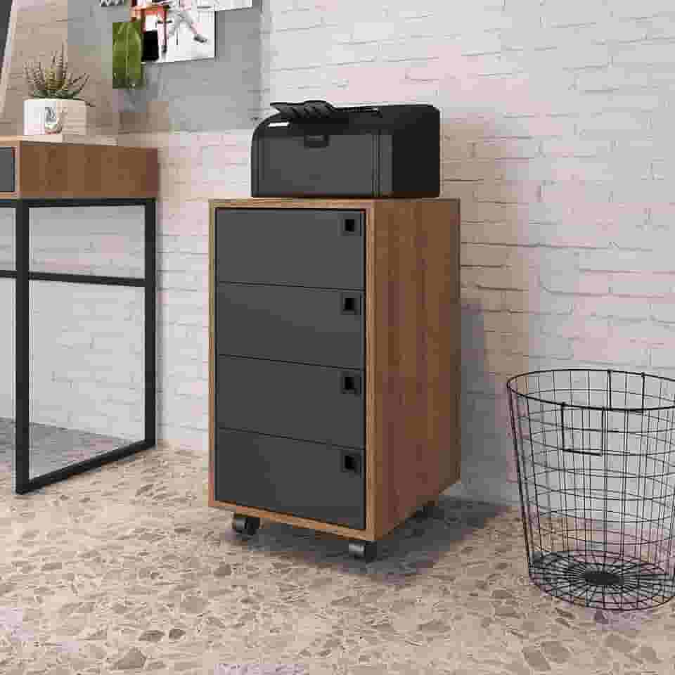 GAVETEIRO AVULSO 4 GAVETAS OF001 GRAFITE E MEL