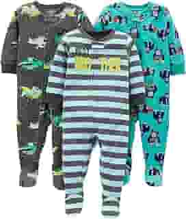 Macacão de dormir para bebês Pacote com 3 pijamas folgados de lã com pés resistentes a chamas Simple Joys by Carter'sMeninos