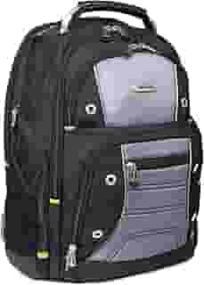 Mochila com design Targus Drifter II para negócios profissional com compartimentos grandes, durável e resistente à água, bolso com zíper oculto, manga protetora para laptop de 43 cm, preto/cinza (TSB239US)