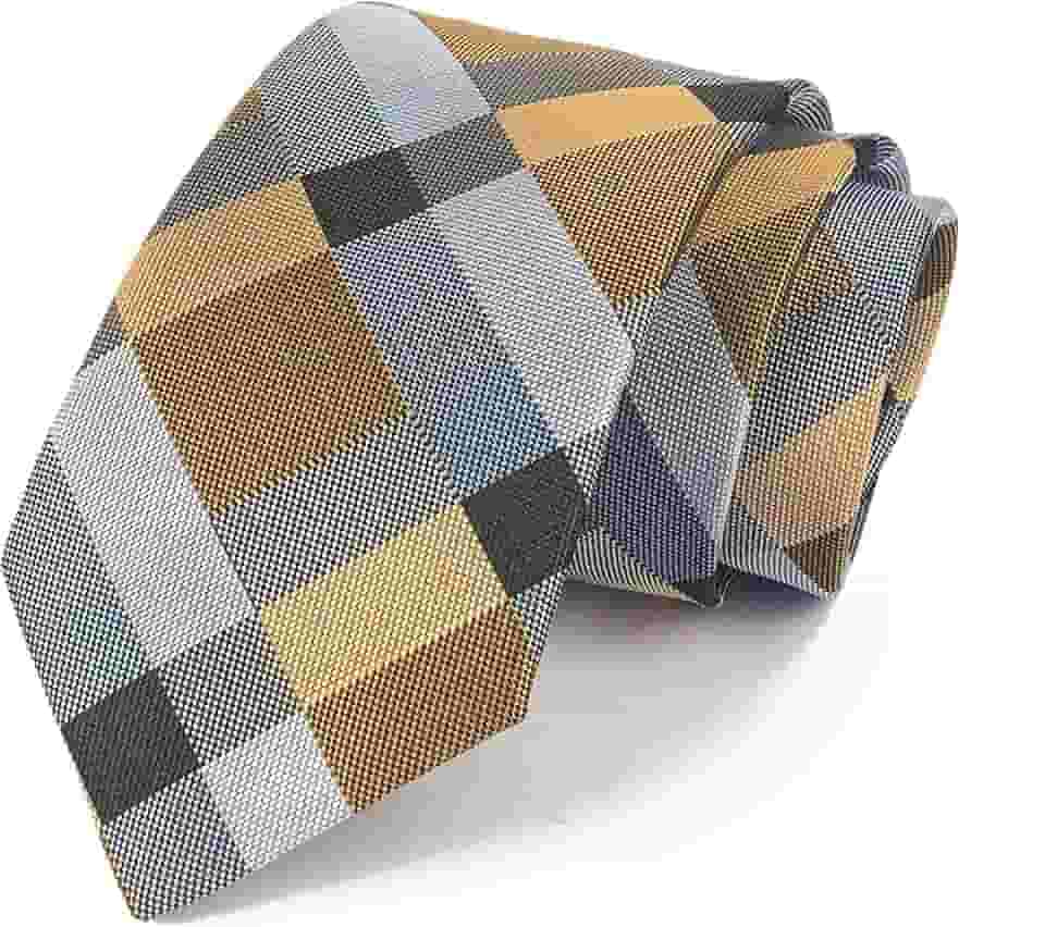 Gravata masculina clássica xadrez azul escuro cinza jacquard tecido seda gravata, Cor 7, tamanho �nico