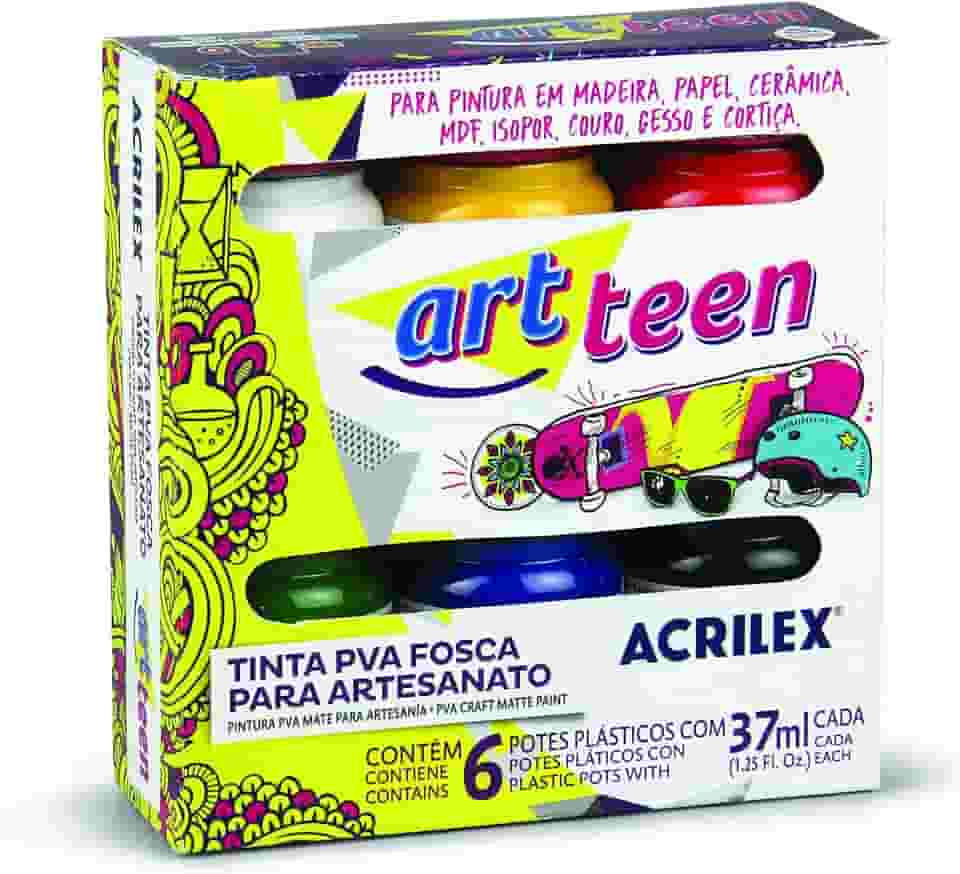 Tinta Fosca para Artesanato com 6 Cores, Acrilex, 032000000, Multicor