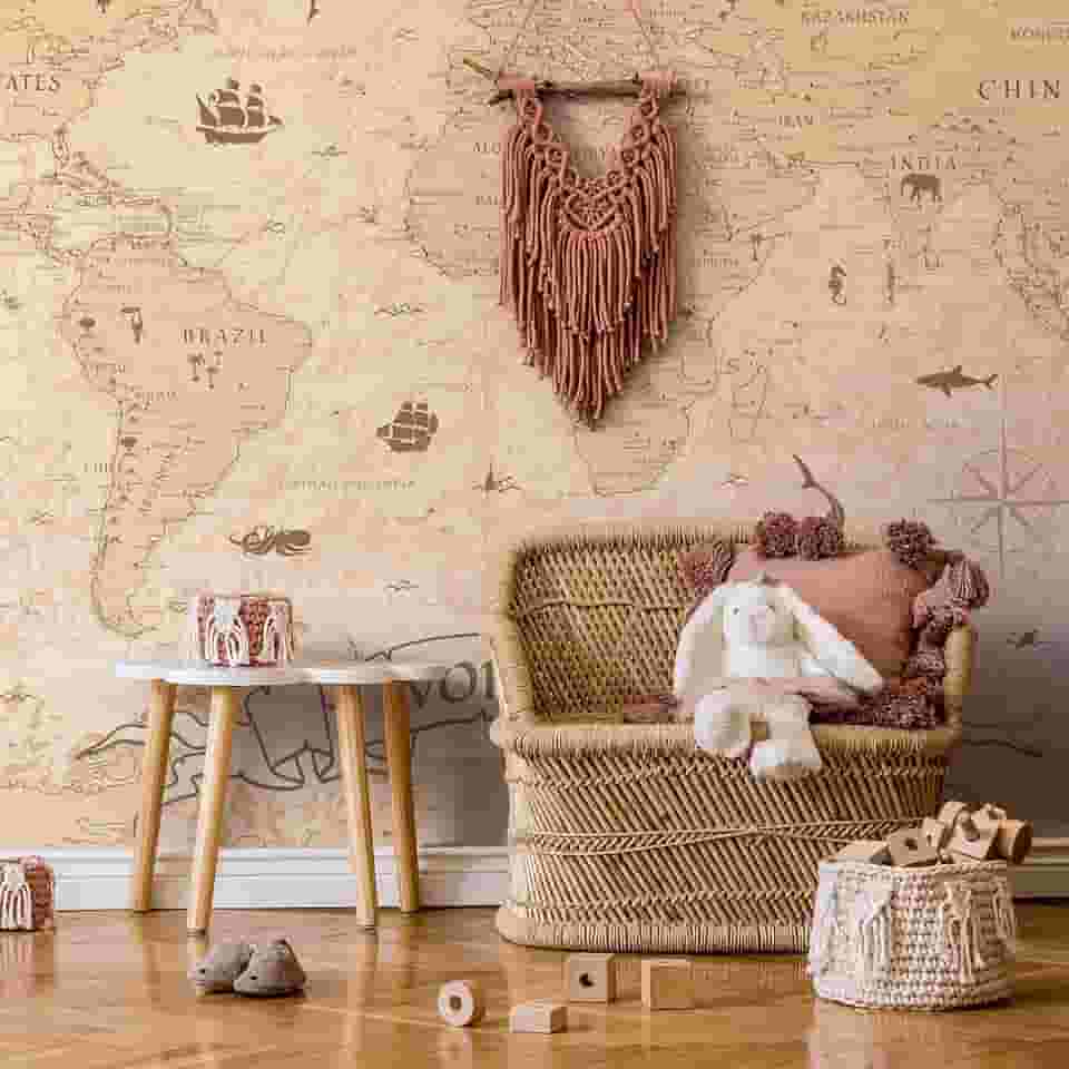 Papel de Parede Mapa Mundi Vintage Painel Vinil 6 rolos 9m²