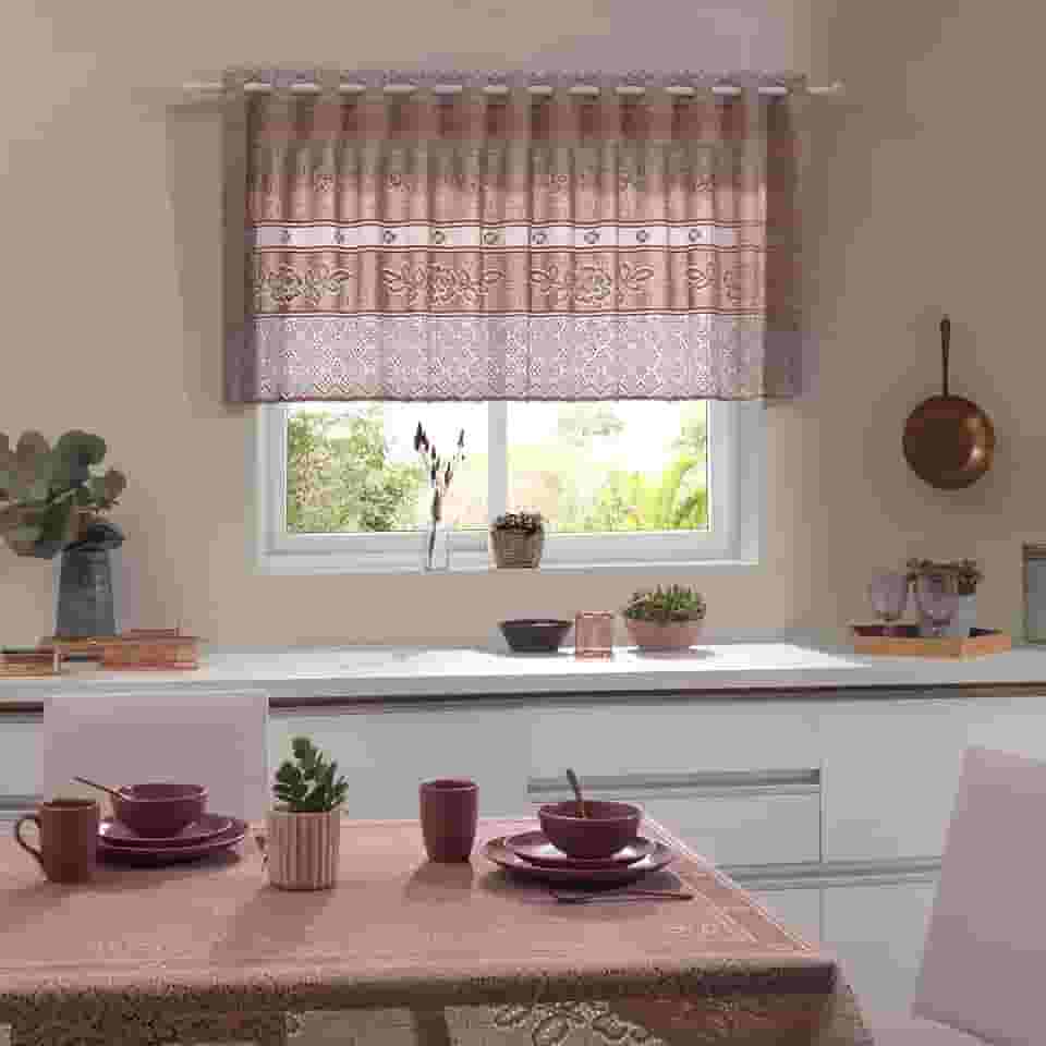 CORTINA BANDÔ DE RENDA PARA COZINHA COLOR ROSE 2,00M X 80CM
