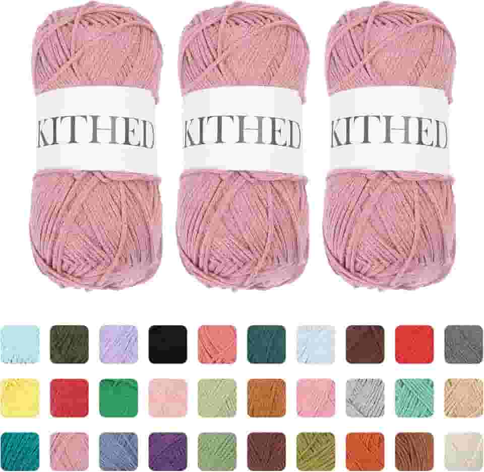 Fio de malha de algodão, 293 ml, pacote com 3 - fios de tricô e crochê para iniciantes - Cor única (23 glicínias)